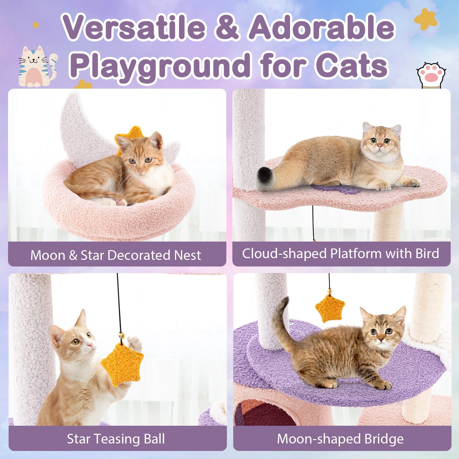 Multi-level Cat Tower with Sisal Covered Scratching Posts - Majestic Pet Kingdom