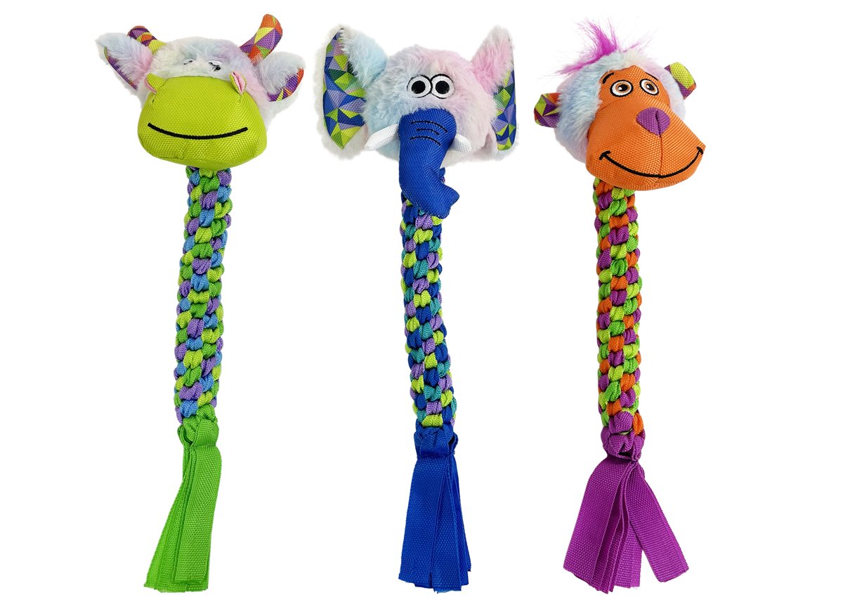 Dog Tug Toy Multipet Braided Rope Animal Squeaky Tug 15-Inch