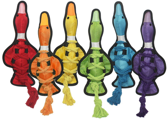 Dog Tug Toy Multipet Cross-Ropes Duck Durable Squeaky 19-Inch - Main Feature View | Majestic Pet Kingdom