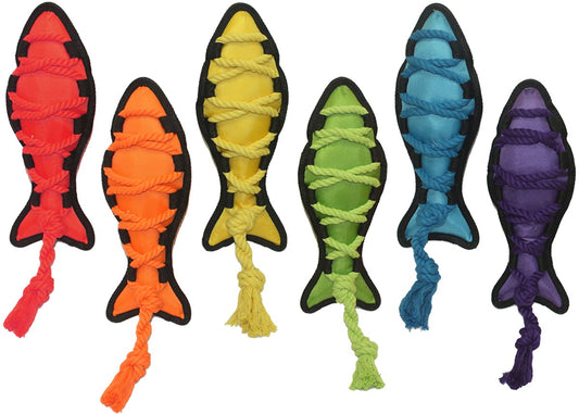 Dog Tug Toy Multipet Cross-Ropes Fish Knotted Squeaker 11.5in - Main Feature View | Majestic Pet Kingdom