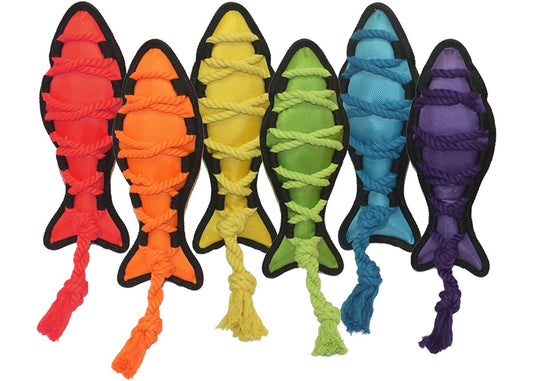 Dog Tug Toy Multipet Cross-Ropes Fish Knotted Squeaker 11.5in - Detail Angle 2 | Majestic Pet Kingdom