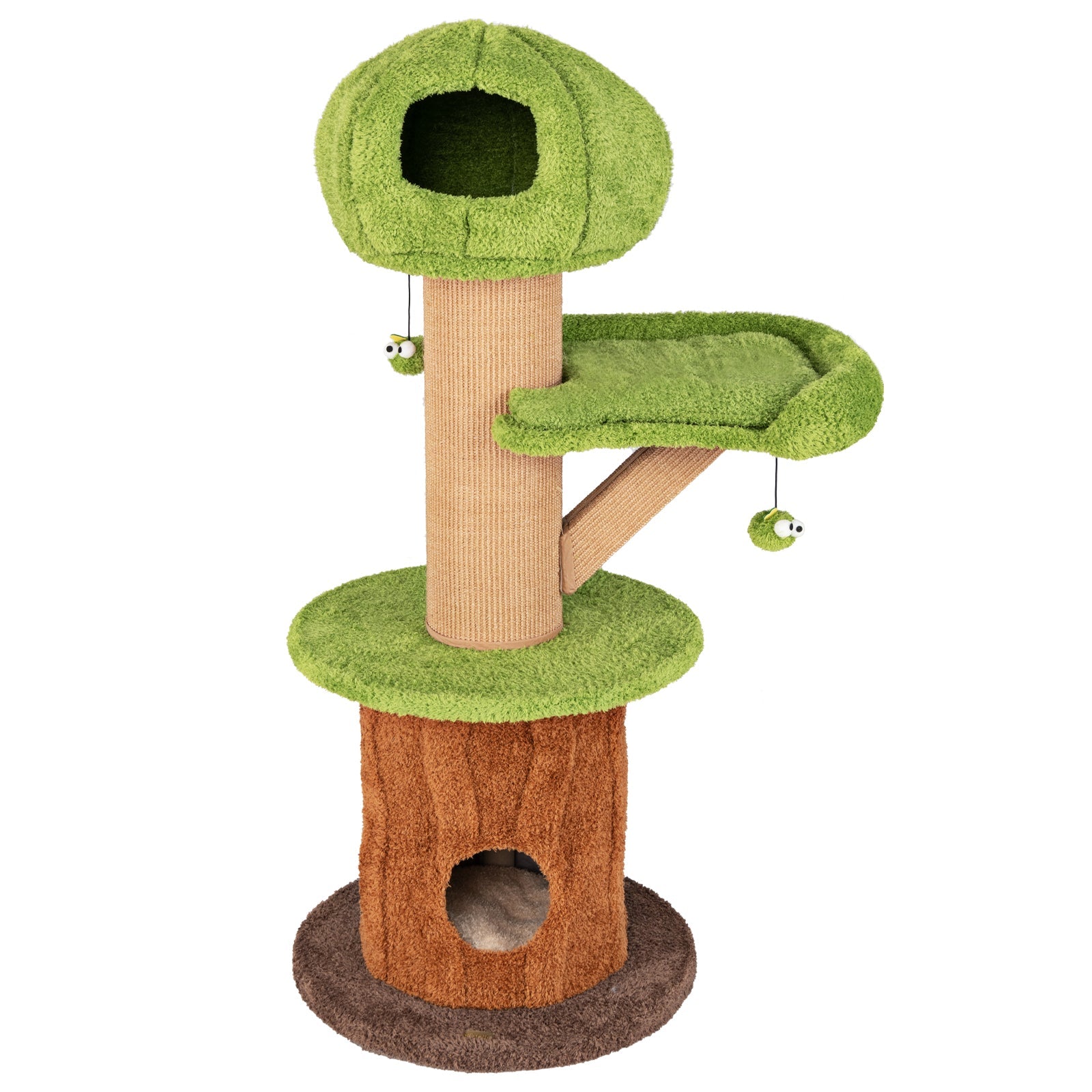Cat Tree Mushroom Multi-Level Tower 2 Condos Plush Perch Green - Detail Angle 6 | Majestic Pet Kingdom