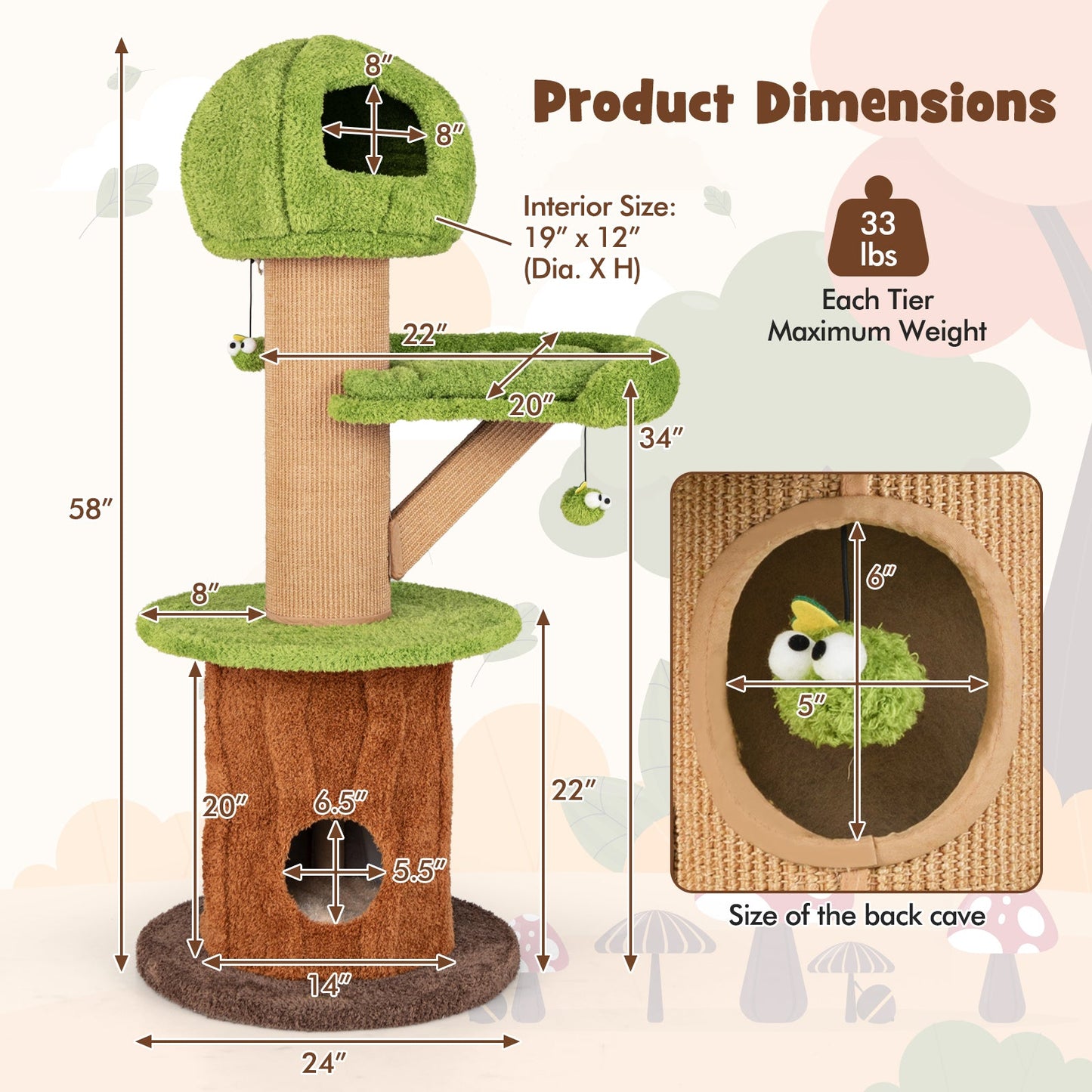 Cat Tree Mushroom Multi-Level Tower 2 Condos Plush Perch Green - Detail Angle 5 | Majestic Pet Kingdom