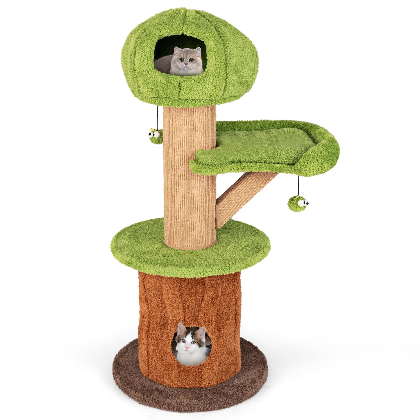 Cat Tree Mushroom Multi-Level Tower 2 Condos Plush Perch Green - Detail Angle 4 | Majestic Pet Kingdom