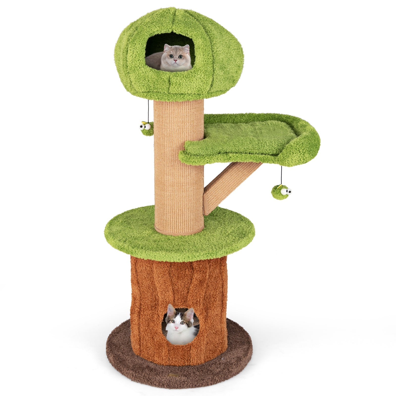 Cat Tree Mushroom Multi-Level Tower 2 Condos Plush Perch Green - Detail Angle 4 | Majestic Pet Kingdom