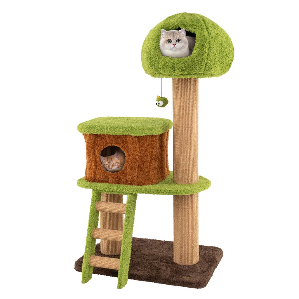 Cute Cat Tree for Indoor Cats with Mushroom-shaped Nest Condo and Climbing Ladder-Green - Majestic Pet Kingdom