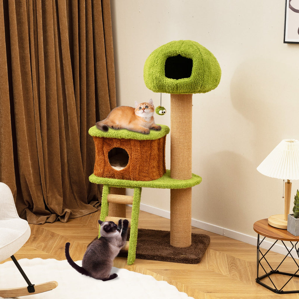 Cute Cat Tree for Indoor Cats with Mushroom-shaped Nest Condo and Climbing Ladder-Green - Majestic Pet Kingdom