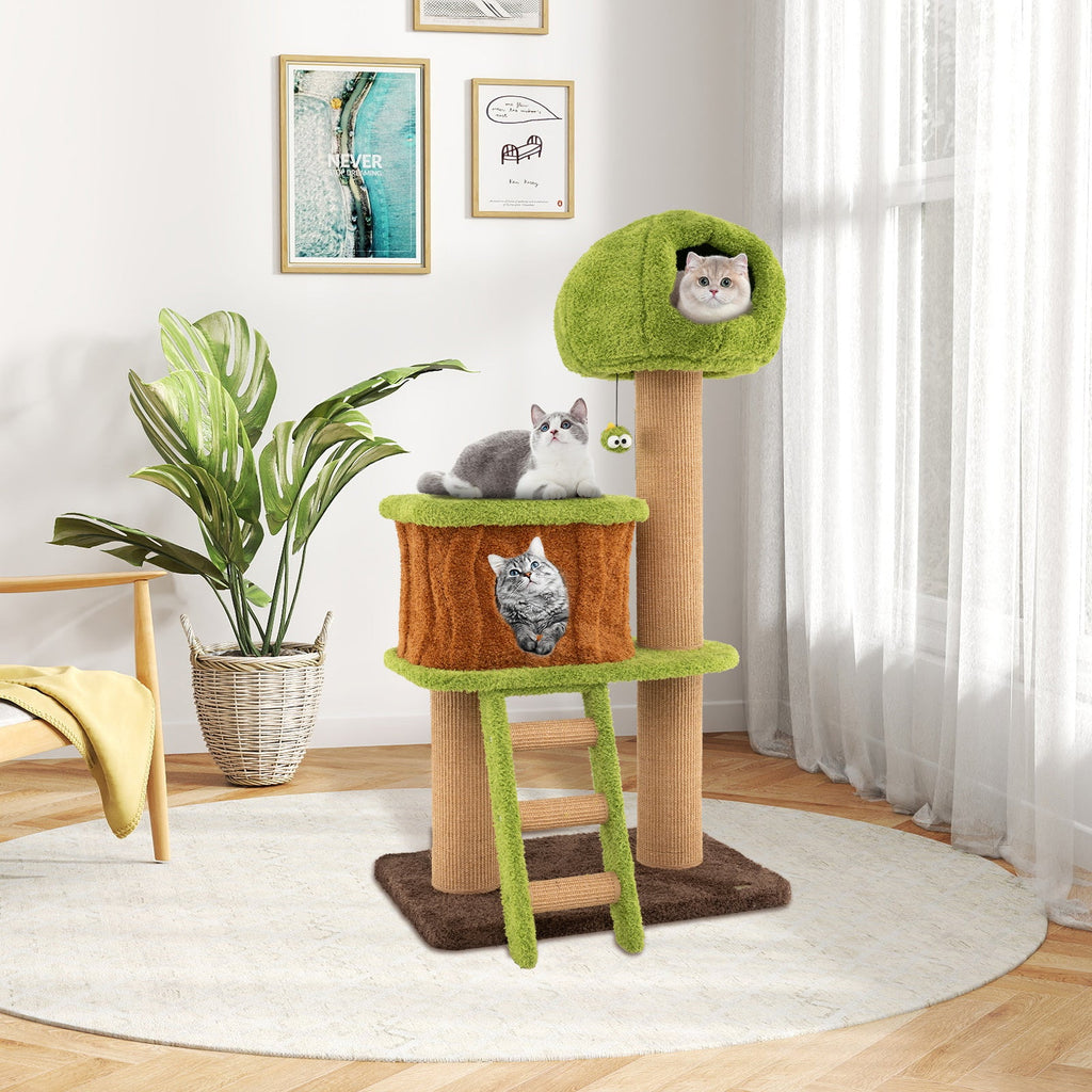 Cute Cat Tree for Indoor Cats with Mushroom-shaped Nest Condo and Climbing Ladder-Green - Majestic Pet Kingdom
