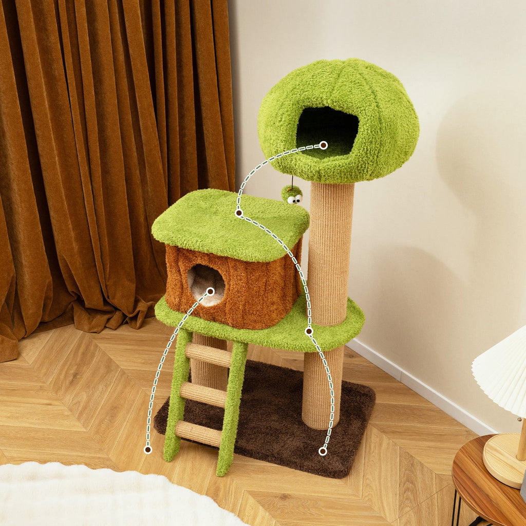 Cute Cat Tree for Indoor Cats with Mushroom-shaped Nest Condo and Climbing Ladder-Green - Majestic Pet Kingdom