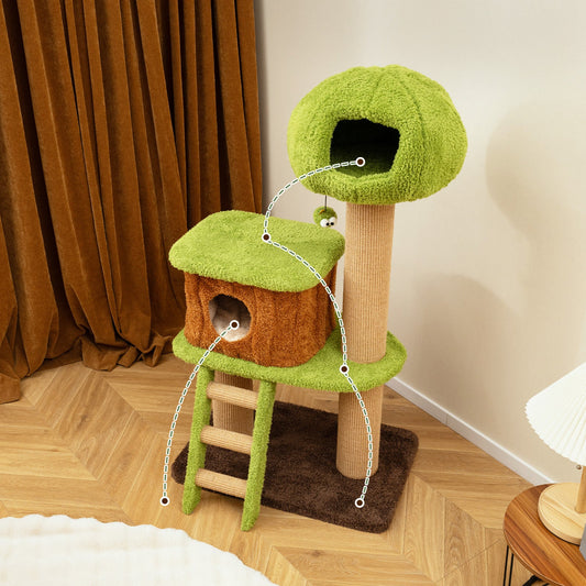 Cute Cat Tree for Indoor Cats with Mushroom-shaped Nest Condo and Climbing Ladder-Green - Majestic Pet Kingdom