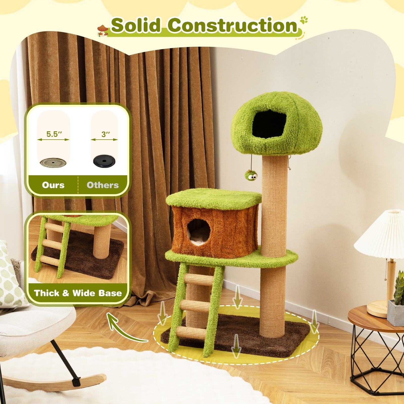 Cute Cat Tree for Indoor Cats with Mushroom-shaped Nest Condo and Climbing Ladder-Green - Majestic Pet Kingdom