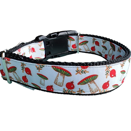 Dog Collar Mushrooms and Berries Woodland Botanical Nylon Band