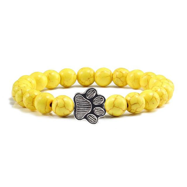 Natural Matte Black Lava Volcanic Stone Paw Print Charm Bracelet Pet Memorial Cat Dog Lovers Jewelry Bracelets For Women Men Stress Relief Yoga Bracelet Mood Bracelet Gifts For Women And Girls