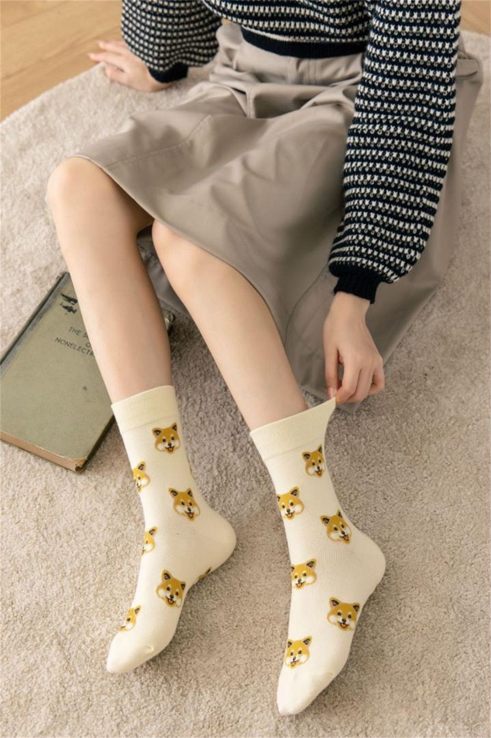 New Cute Cartoon Dog Middle Tube Socks Creative Female Socks Warm Socks Teddy Pomeranian Cotton Socks Stylish Unisex Short Ankle Socks For Men And Women - Majestic Pet Kingdom
