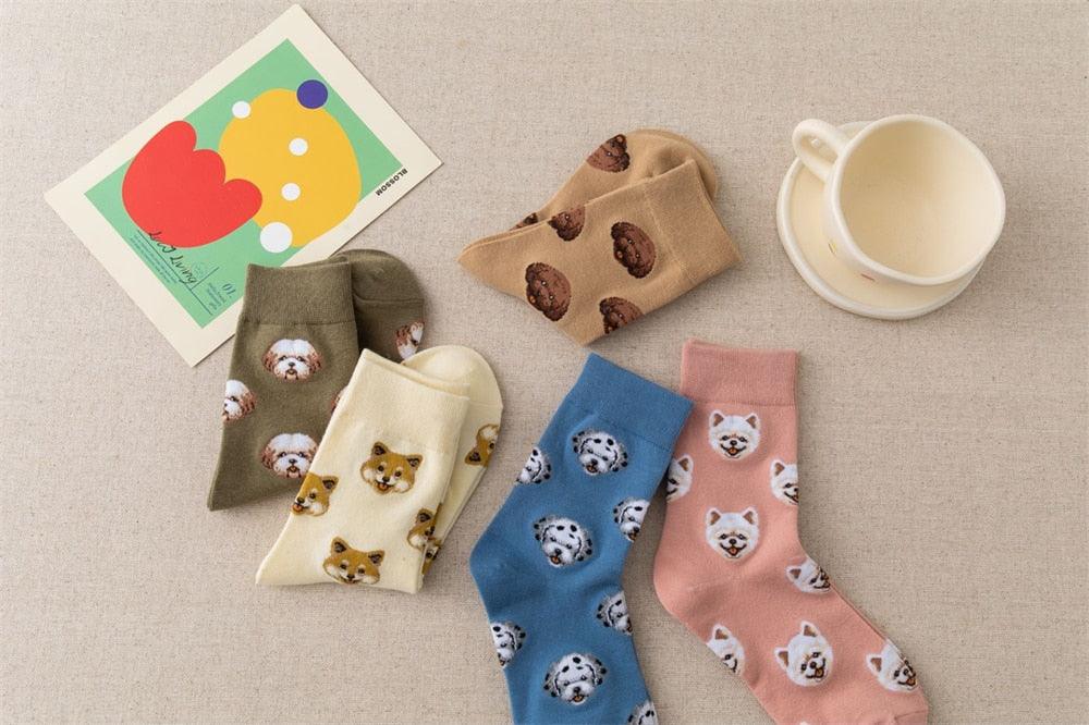 New Cute Cartoon Dog Middle Tube Socks Creative Female Socks Warm Socks Teddy Pomeranian Cotton Socks Stylish Unisex Short Ankle Socks For Men And Women - Majestic Pet Kingdom
