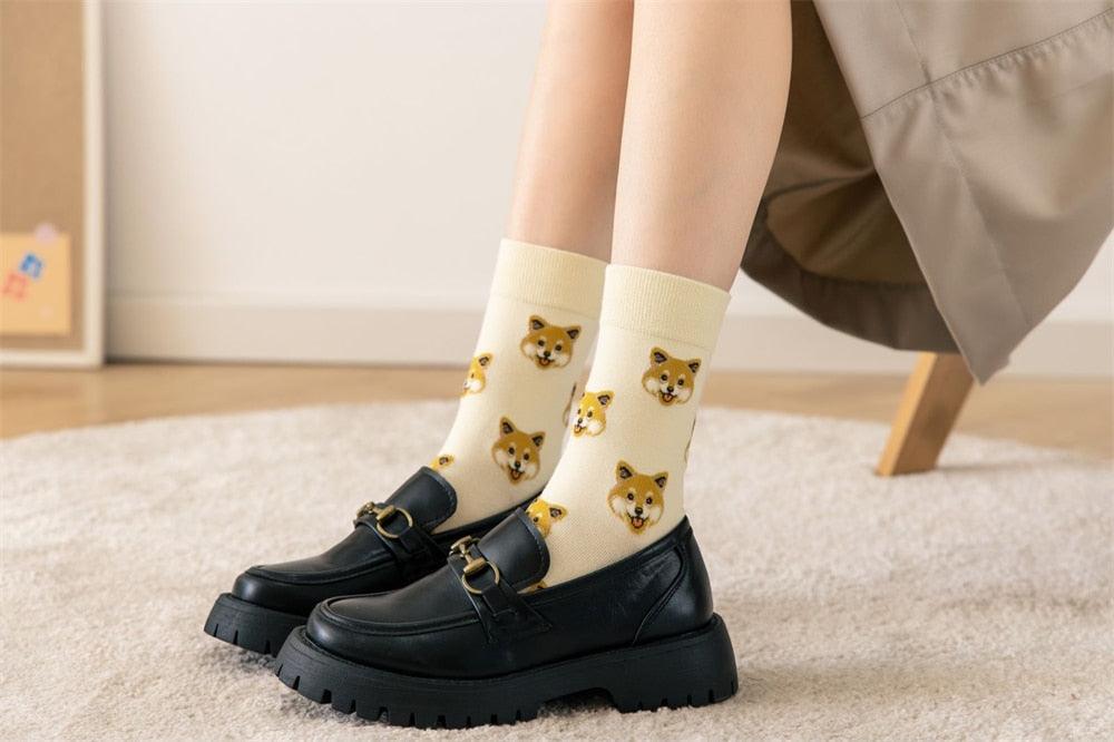New Cute Cartoon Dog Middle Tube Socks Creative Female Socks Warm Socks Teddy Pomeranian Cotton Socks Stylish Unisex Short Ankle Socks For Men And Women - Majestic Pet Kingdom