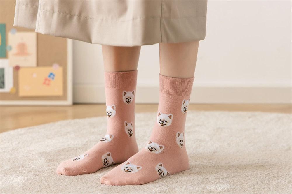 New Cute Cartoon Dog Middle Tube Socks Creative Female Socks Warm Socks Teddy Pomeranian Cotton Socks Stylish Unisex Short Ankle Socks For Men And Women - Majestic Pet Kingdom