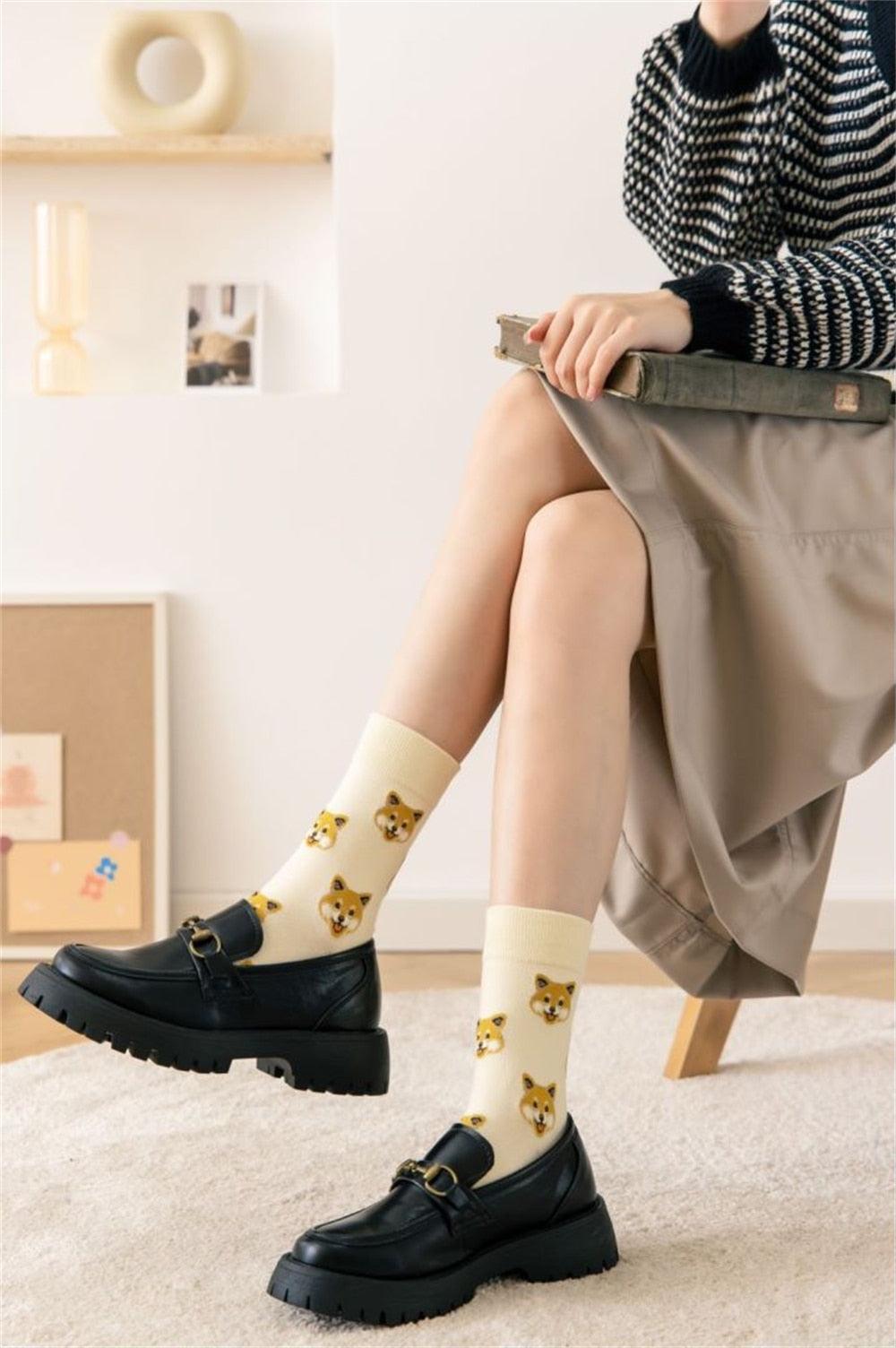 New Cute Cartoon Dog Middle Tube Socks Creative Female Socks Warm Socks Teddy Pomeranian Cotton Socks Stylish Unisex Short Ankle Socks For Men And Women - Majestic Pet Kingdom