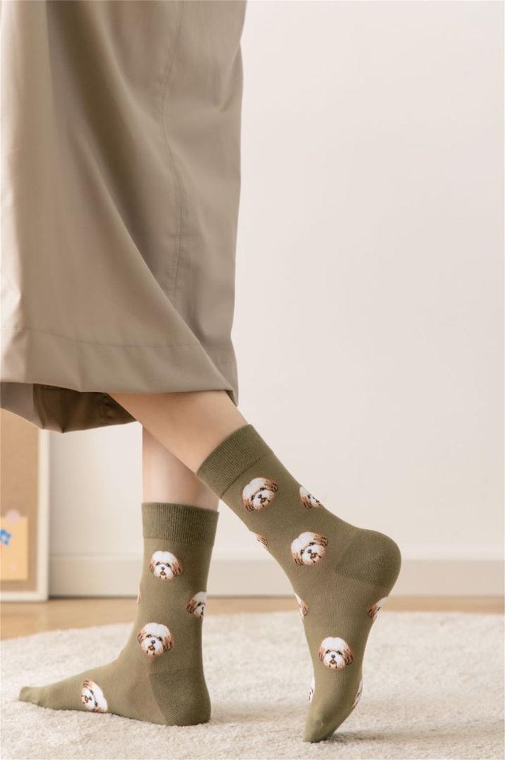 New Cute Cartoon Dog Middle Tube Socks Creative Female Socks Warm Socks Teddy Pomeranian Cotton Socks Stylish Unisex Short Ankle Socks For Men And Women - Majestic Pet Kingdom