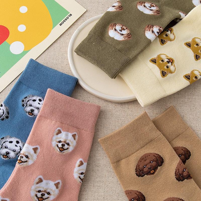 New Cute Cartoon Dog Middle Tube Socks Creative Female Socks Warm Socks Teddy Pomeranian Cotton Socks Stylish Unisex Short Ankle Socks For Men And Women - Majestic Pet Kingdom