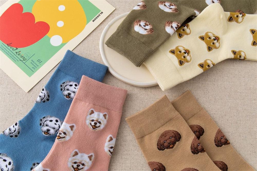 New Cute Cartoon Dog Middle Tube Socks Creative Female Socks Warm Socks Teddy Pomeranian Cotton Socks Stylish Unisex Short Ankle Socks For Men And Women - Majestic Pet Kingdom