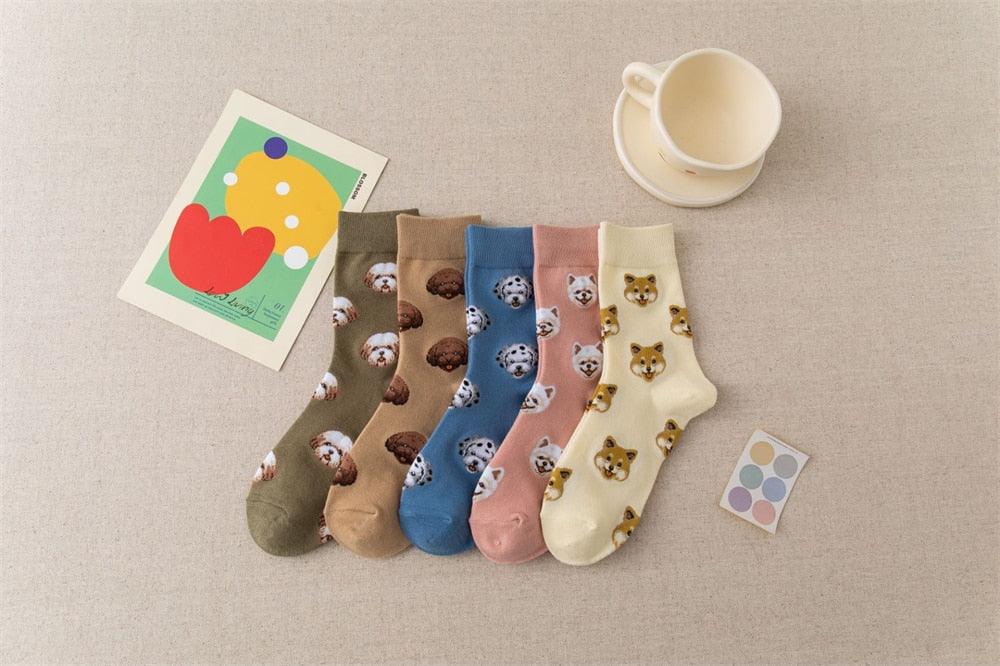 New Cute Cartoon Dog Middle Tube Socks Creative Female Socks Warm Socks Teddy Pomeranian Cotton Socks Stylish Unisex Short Ankle Socks For Men And Women - Majestic Pet Kingdom