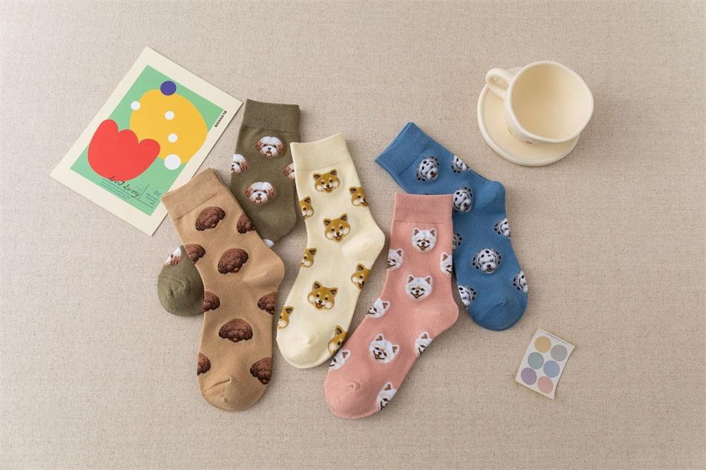 New Cute Cartoon Dog Middle Tube Socks Creative Female Socks Warm Socks Teddy Pomeranian Cotton Socks Stylish Unisex Short Ankle Socks For Men And Women - Majestic Pet Kingdom