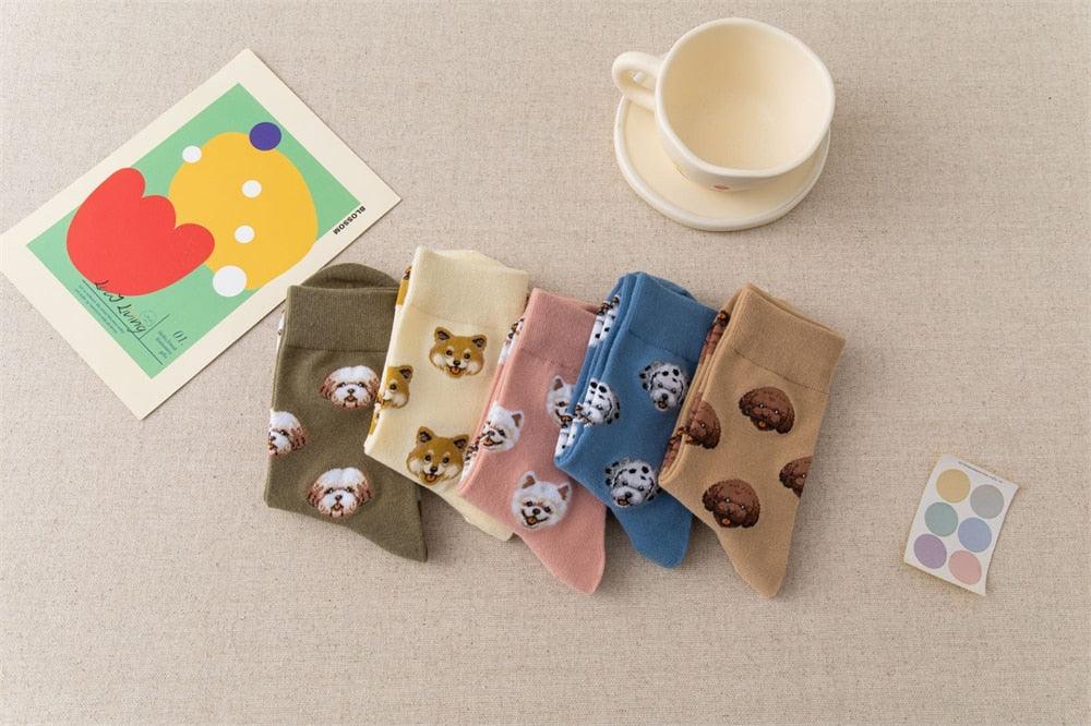 New Cute Cartoon Dog Middle Tube Socks Creative Female Socks Warm Socks Teddy Pomeranian Cotton Socks Stylish Unisex Short Ankle Socks For Men And Women - Majestic Pet Kingdom