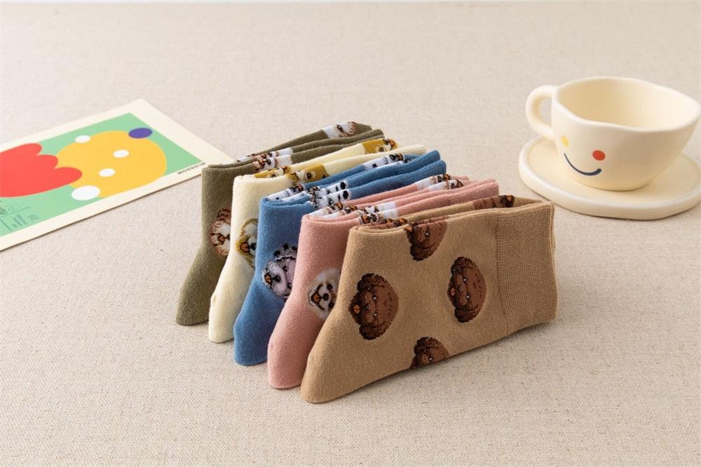 New Cute Cartoon Dog Middle Tube Socks Creative Female Socks Warm Socks Teddy Pomeranian Cotton Socks Stylish Unisex Short Ankle Socks For Men And Women - Majestic Pet Kingdom