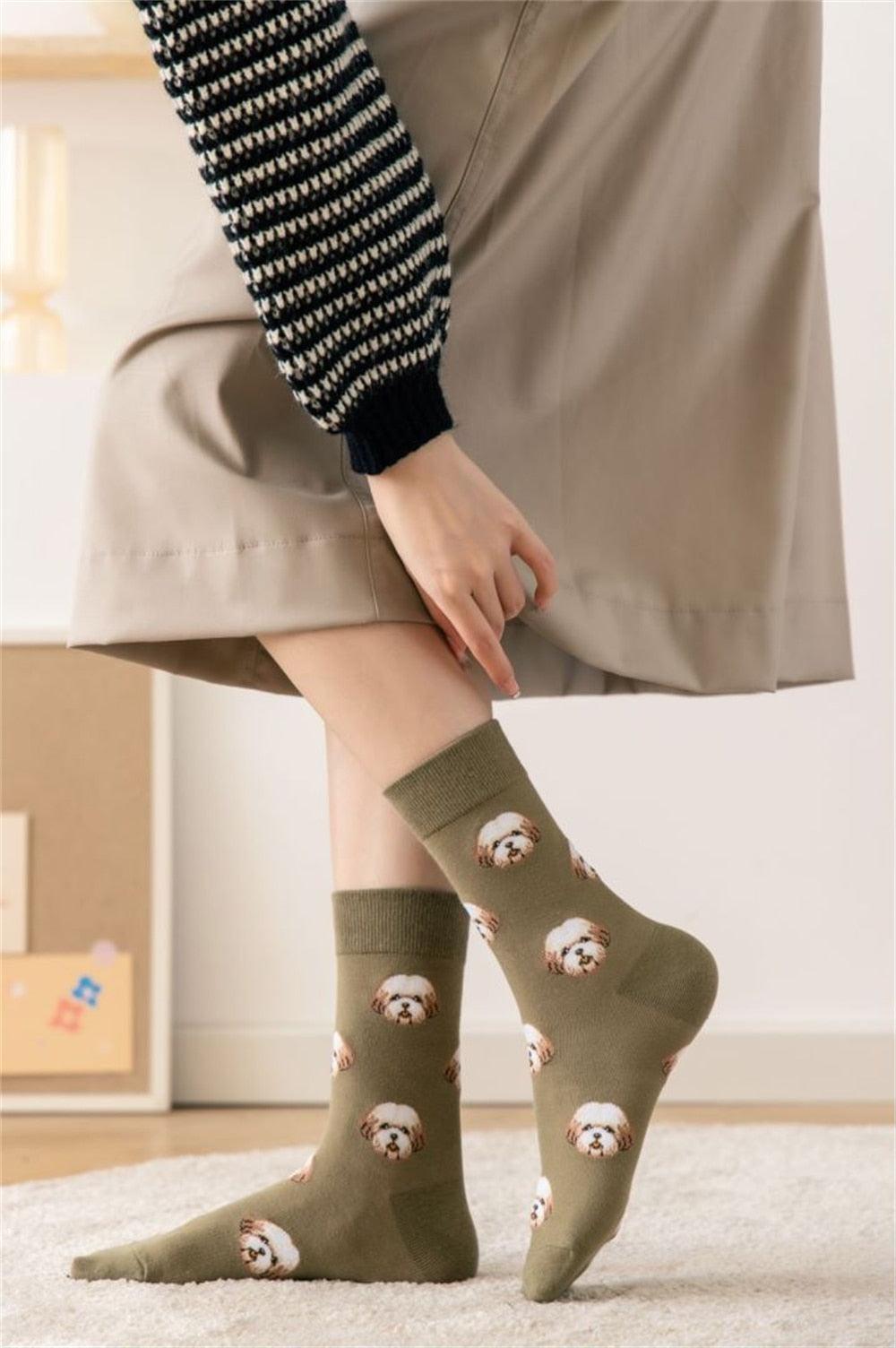 New Cute Cartoon Dog Middle Tube Socks Creative Female Socks Warm Socks Teddy Pomeranian Cotton Socks Stylish Unisex Short Ankle Socks For Men And Women - Majestic Pet Kingdom