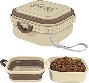 Collapsible Dog Bowl w/ Lid Travel Food Water Bowl 2-in-1 Portable 60oz - Main Feature View | Majestic Pet Kingdom