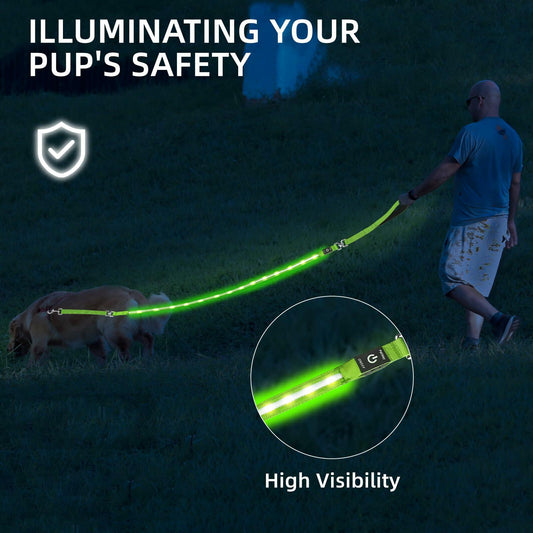 PetIsay Light-Up Dog Leash 6FT USB-C Rechargeable Waterproof White - Detail Angle 2 | Majestic Pet Kingdom