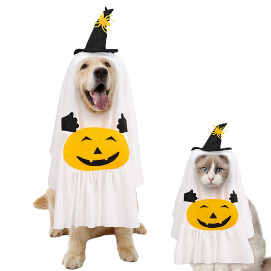 Dog Cat Halloween Pumpkin Ghost Costume Funny Cute Pet Outfit Medium - Main Feature View | Majestic Pet Kingdom