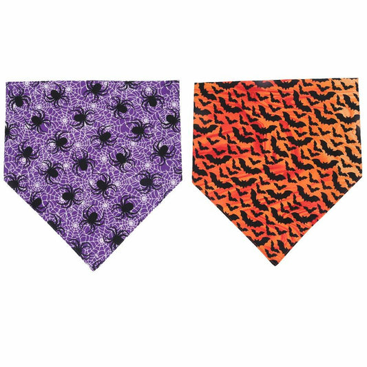 KZHAREEN 2 Pack Halloween Dog Bandana Reversible Triangle Scarf Large - Detail Angle 2 | Majestic Pet Kingdom