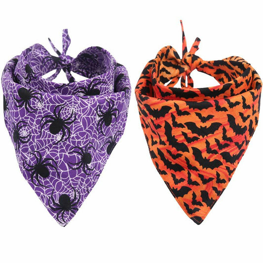 KZHAREEN 2 Pack Halloween Dog Bandana Reversible Triangle Scarf Large - Main Feature View | Majestic Pet Kingdom