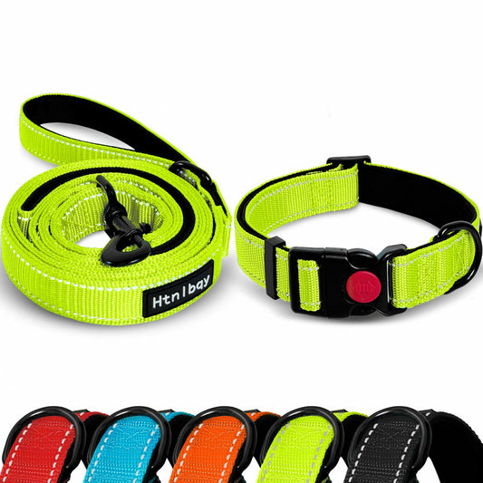 Htnlbqy Dog Leash Large Nylon Reinforced Reflective 5FT Bright Green - Main Feature View | Majestic Pet Kingdom