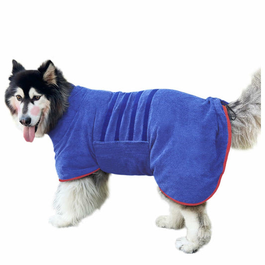 Periflowin Dog Drying Coat Bathrobe Towel Microfiber Blue-1 Size M - Main Feature View | Majestic Pet Kingdom