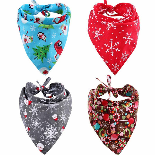 KZHAREEN 4 Pack Christmas Dog Bandana Reversible Cotton Multicolor Large - Main Feature View | Majestic Pet Kingdom