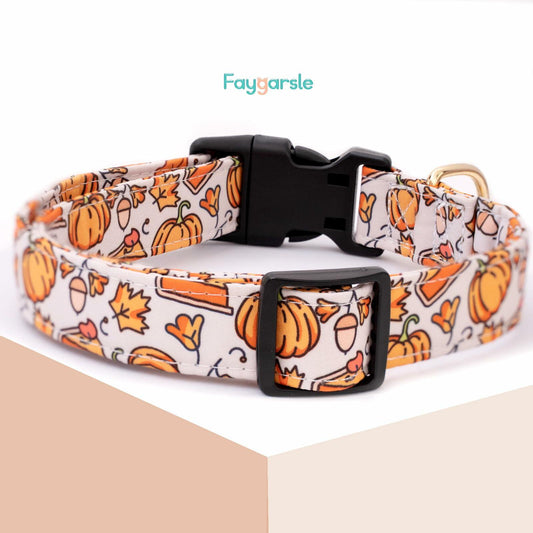 Faygarsle Orange Dog Collar Pumpkin Leaf Pattern Fall Autumn Small Size S - Detail Angle 2 | Majestic Pet Kingdom
