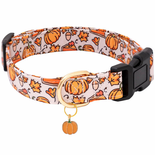 Faygarsle Orange Dog Collar Pumpkin Leaf Pattern Fall Autumn Small Size S - Main Feature View | Majestic Pet Kingdom
