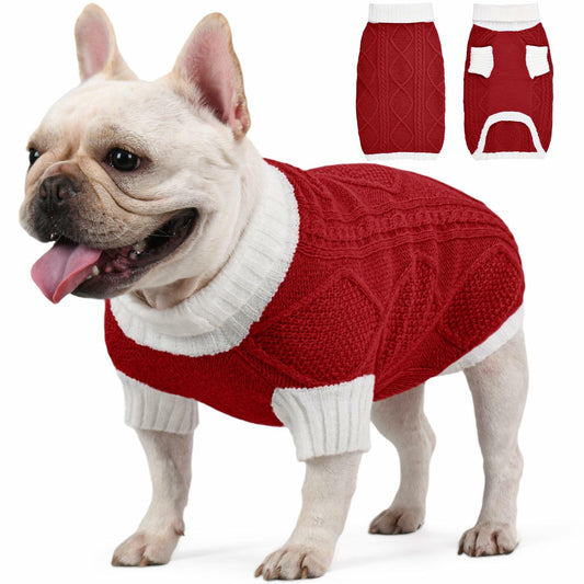 KCFESTIHUE Dog Sweater Argyle Cable Knit Turtleneck Red Size M - Main Feature View | Majestic Pet Kingdom