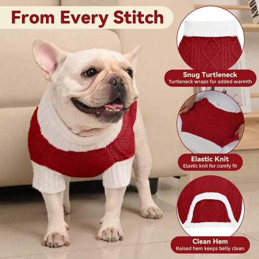KCFESTIHUE Dog Sweater Argyle Cable Knit Turtleneck Red Size M - Detail Angle 2 | Majestic Pet Kingdom