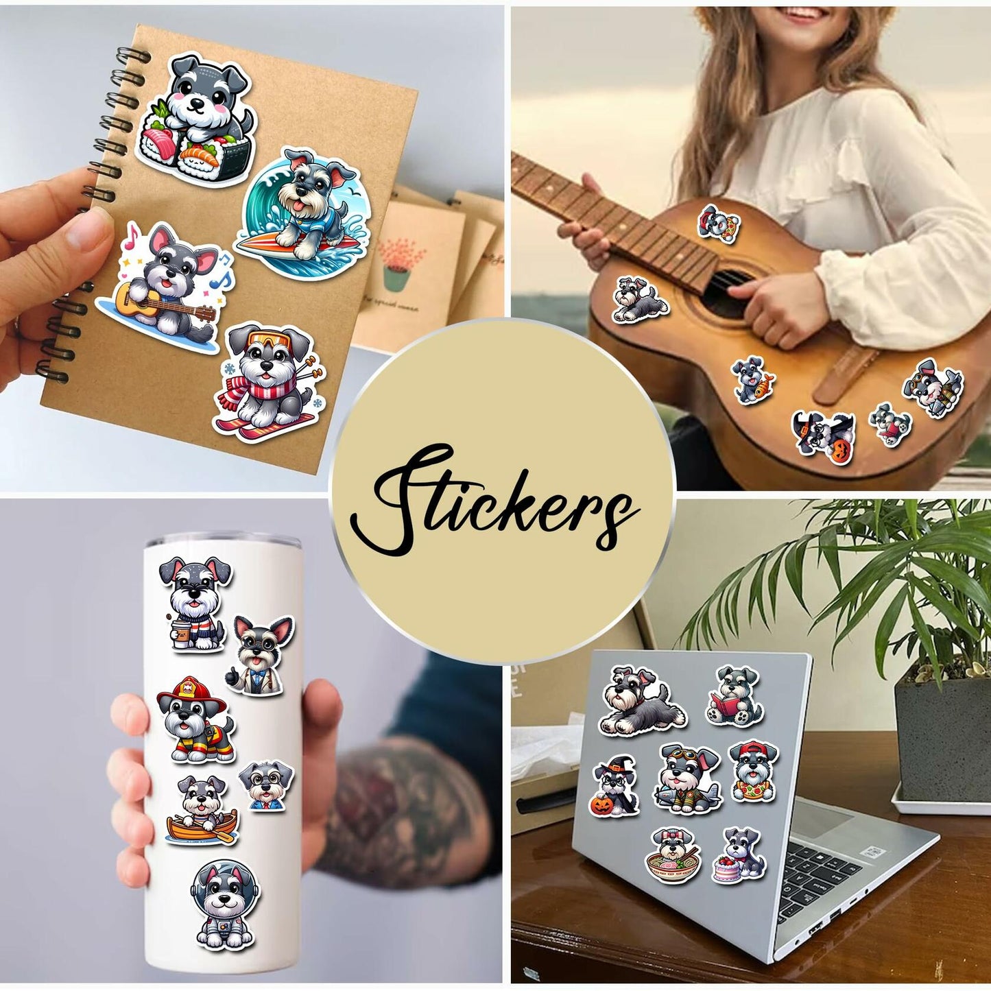BIGZORO Schnauzer Dog Stickers Pack 50 PCS Waterproof Vinyl Decals
