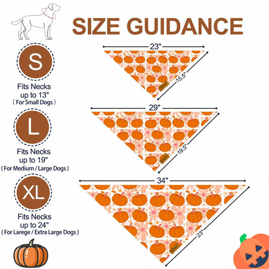 THLOH Fall Dog Bandanas 2 Pack Reversible Pumpkin Leaf Orange Large - Detail Angle 2 | Majestic Pet Kingdom