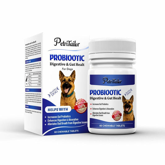 PetriTailor Probiotics Supplement for Dogs Digestive Enzymes Prebiotics - Main Feature View | Majestic Pet Kingdom