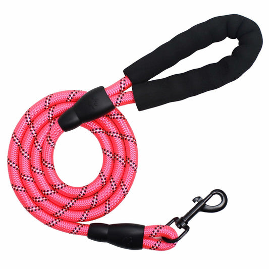 YALAVA Dog Leash 5FT Heavy Duty Reflective Nylon Rope Pink Padded Handle - Main Feature View | Majestic Pet Kingdom