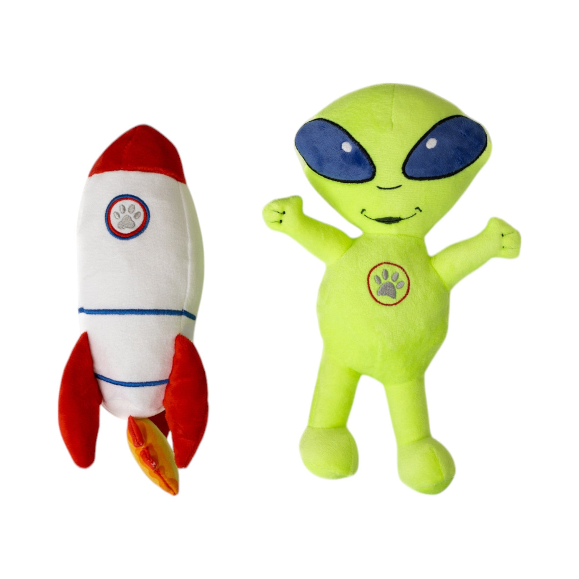 Dog Plush Toy Set Space Alien and Rocket Squeaker Crinkle - Detail Angle 2 | Majestic Pet Kingdom