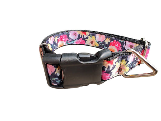 Dog Collar Painted Flowers Artistic Watercolor Floral Print Nylon