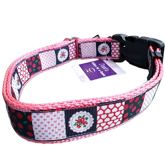 Dog Collar Patchwork Cherries Pink Sweet Fruit Pattern Nylon Band