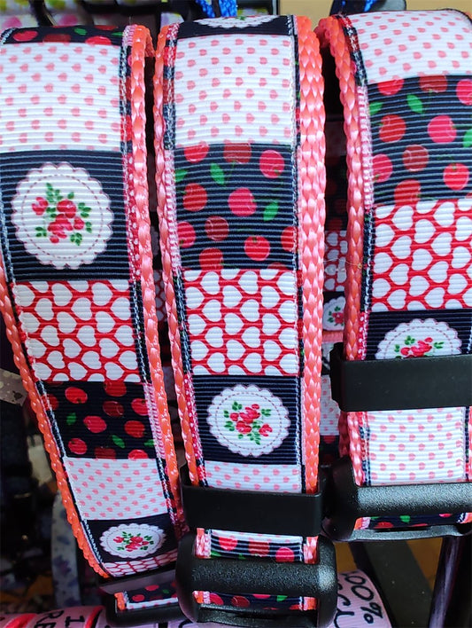 Dog Collar Patchwork Cherries Pink Sweet Fruit Pattern Nylon Band